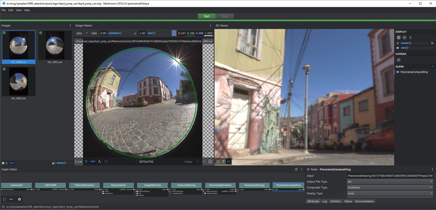 Meshroom HDR panorama workflow with fisheye images